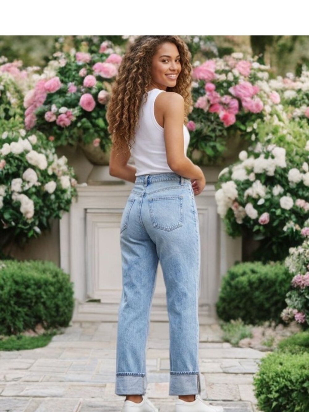 Rivete Denim Loft Relaxed Straight Mid-Rise Jeans Cuffed Leg Classic Denim Pants - Picture 4 of 12